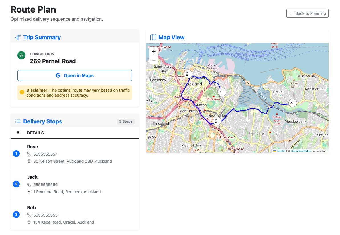 Google Maps delivery route optimization for food delivery services