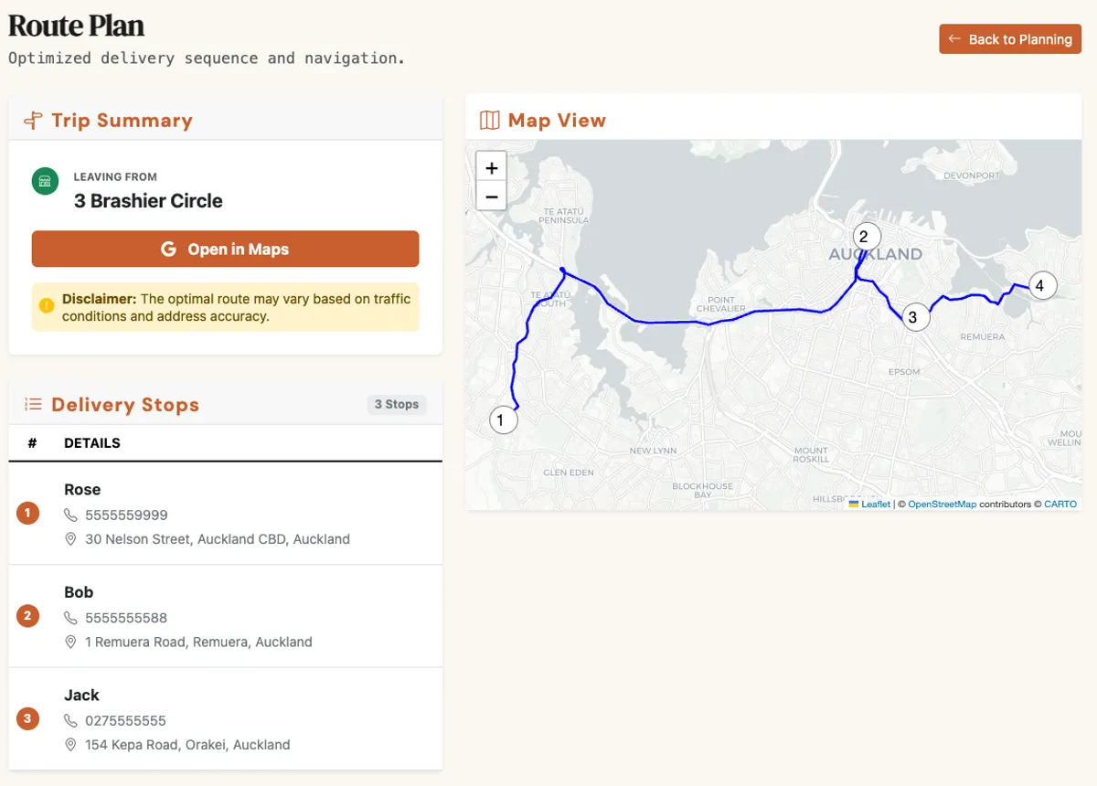 Google Maps delivery route optimisation for food delivery
