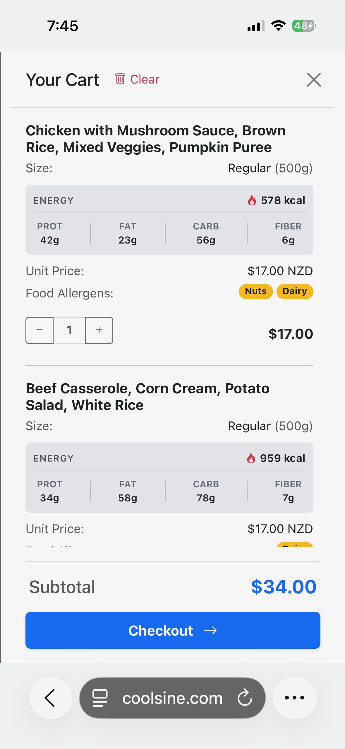 Automated nutritional calculator for meal prep business