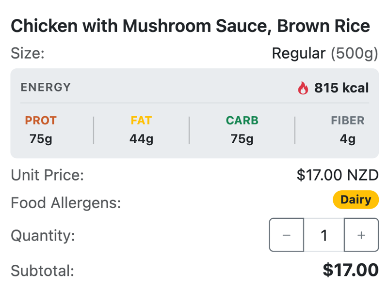Automated nutritional calculator for meal prep business